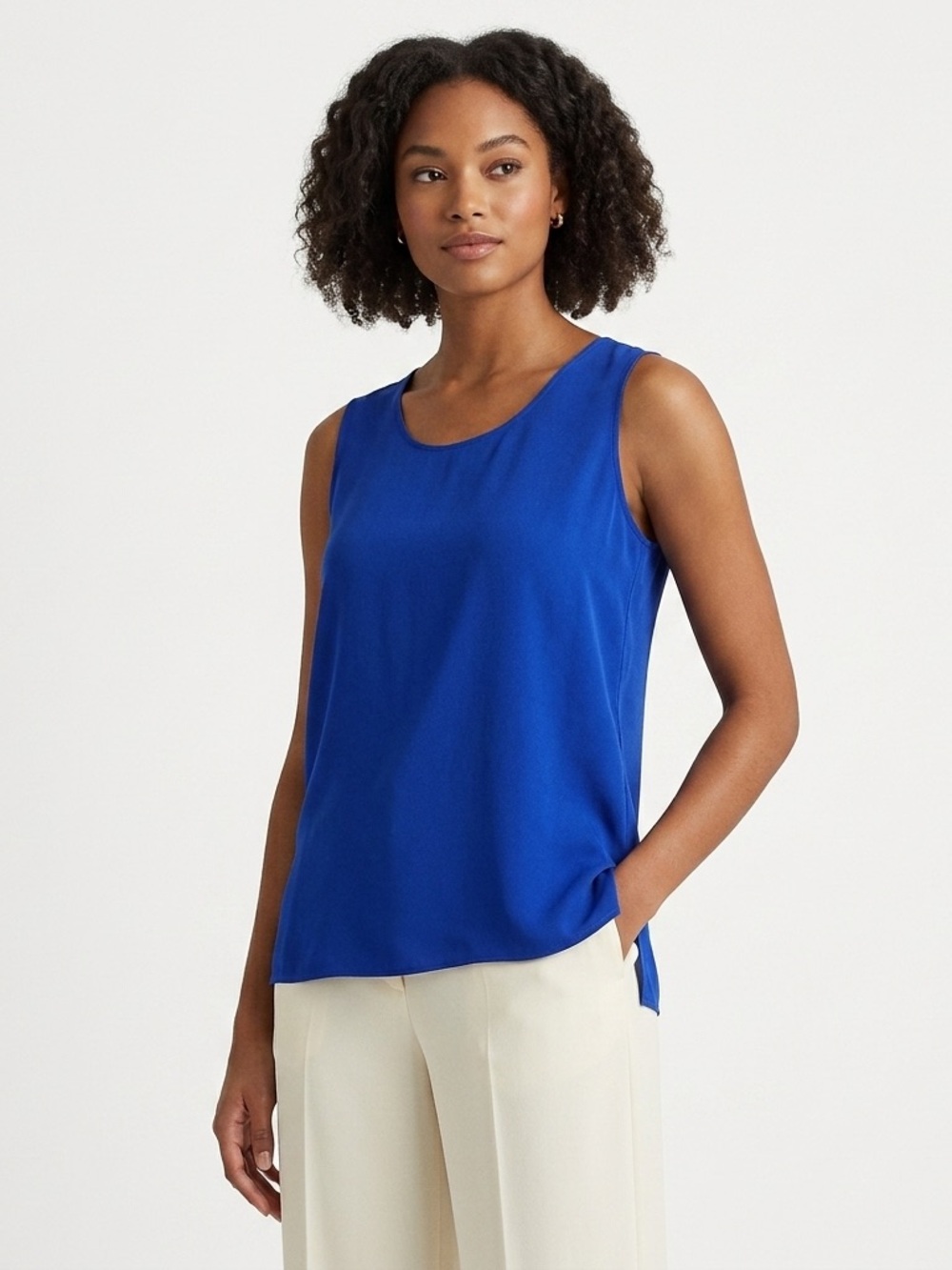 Simply Silk 100% Silk Tank Top Plus Size 1X Cobalt Blue Shell